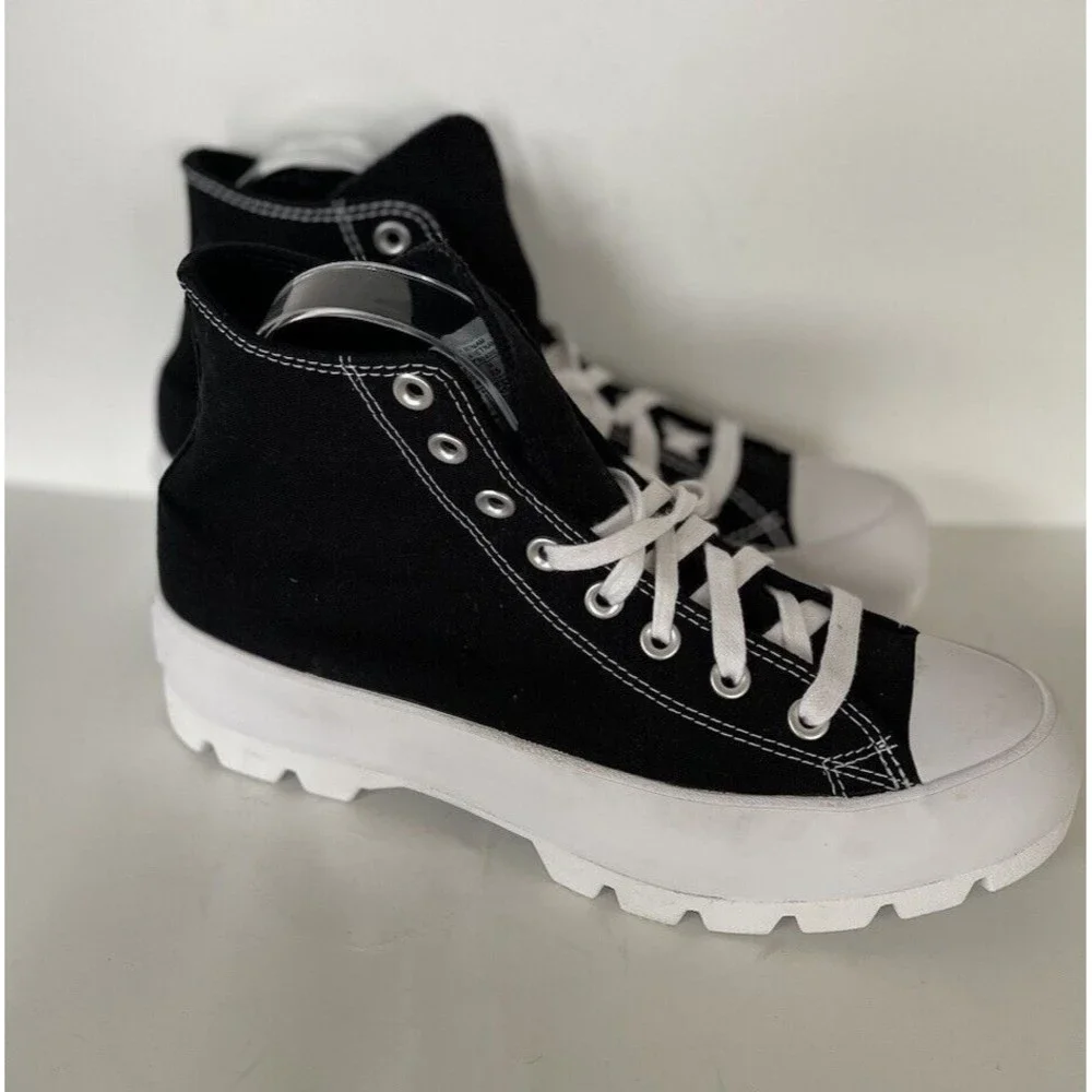 Converse Women Chuck Taylor All Star Platform Black White Canvas Shoes Size 9